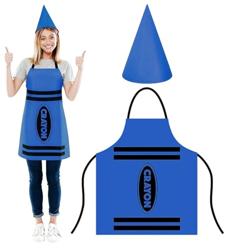QINQINZIJIN 2 Piezas Disfraz de Lapiz, Delantales de Crayones de Colores con Divertidos Sombreros de Cono de Gnomo, Disfraz para Adultos, Disfrazs Divertido para Carnaval, Cosplay, Halloween (Azul)