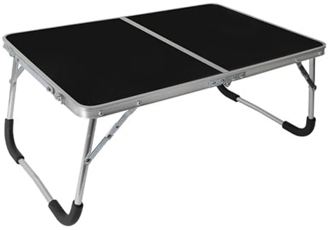 Sängbricka sidobord för bärbar dator med förvaringsutrymme, hopfällbart och minibord för att skriva, studera, äta campare (Black-gummifötter)