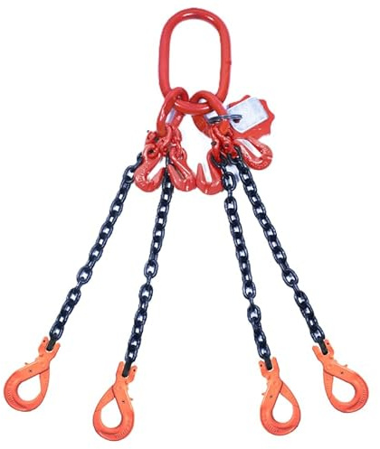 Alfa Logistik Élingue à Chaîne 4 Brin 6mm x 5m avec Crochets à Chape Autobloquant et Crochets de Raccourcissement - Chaîne de Levage Galvanisée et Robuste Qualité 8 - Élingue de Levage