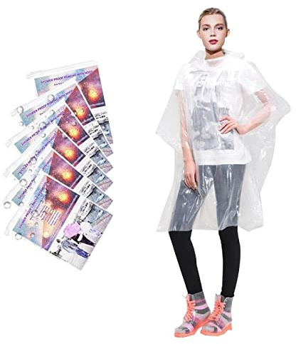 Annifree Rain Ponchos for Adults Disposable - Waterproof Lightweight (6 Pack) Rain Ponchos with Drawstring Hood 50% Thicker Material Emergency Rain Poncho Clear Color
