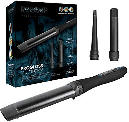 Revamp Progloss Multiform, 3-i-1 multistyler keramisk locktång med jonteknik och 3 tillbehör för stora vågor, små, medelstora och stora lockar, justerbar temperatur och automatisk avstängning
