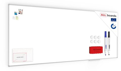 ALLboards Magnetisches Whiteboard 240x100cm Magnettafel mit Aluminiumrahmen Premium EXPO und Stifteablage, Weiß Magnetisch Tafel, Trocken Abwischbar, Wiederbeschreibbar Weißtafel