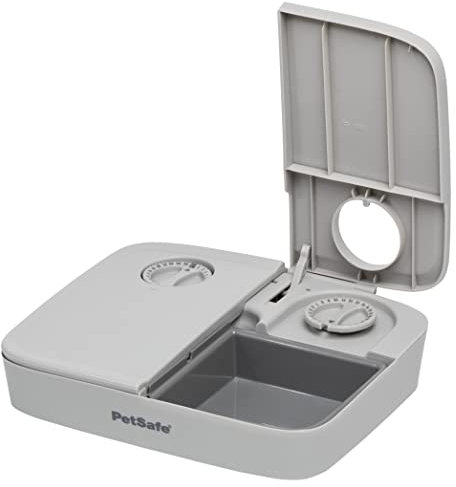 PetSafe Futterautomat für 2 Mahlzeiten, Haustiersicheres Design, Für trockenes Hunde und Katzenfutter, Grau, 1 Stück (1er Pack)