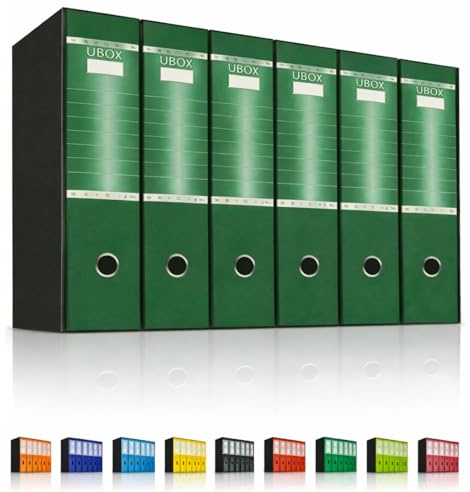 LogicaShop UBOX 6 Raccoglitori ad Anelli A4 Dorso 8 con Custodia Cartone, Formato Protocollo, Registratore con Meccanismo a Leva D, Raccoglitore con Scatola, Faldone Universale (Verde)