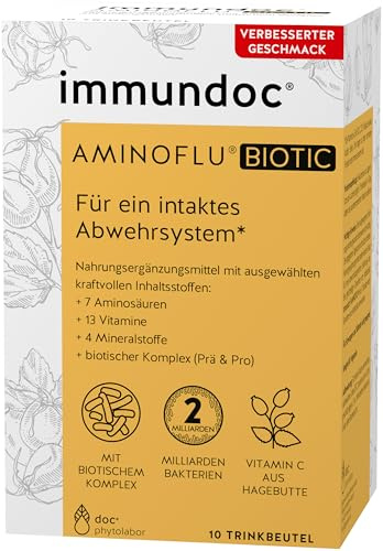 immundoc® AMINOFLU® BIOTIC Trinkgranulat für das tägliche Wohlbefinden, 10 Beutel, Nahrungsergänzungsmittel mit Aminosäuren, Vitaminen und Mineralstoffen