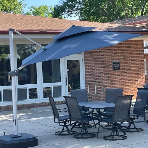 PURPLE LEAF Parasol Déporté Inclinable 3,3 m Rond, Parasol De Jardin Extérieur Toit à Double Rotatif 360° avec Housse de Protection Luxueux, Parasol Terrasse Extérieur Luxueux, Gris acier