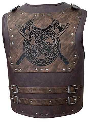 HiiFeuer Wikinger-Krieger PU Leder Brustpanzer, Retro Ritter Leder Körperpanzer, Mittelalterliche Rüstung für LARP/Cosplay (Axe)