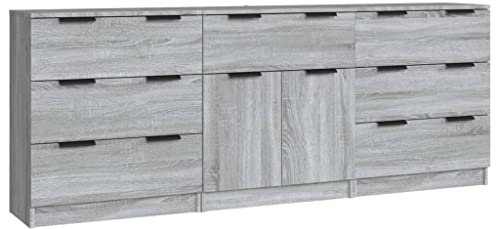 vidaXL Sideboard 3-TLG. Kommode Anrichte Schrank Beistellschrank Mehrzweckschrank Standschrank mit Schubladen Türen Grau Sonoma Holzwerkstoff
