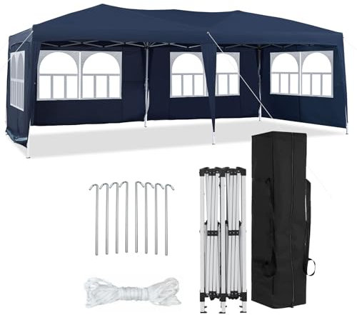CLIPOP Pavillon 3x6 Faltpavillon, Wasserdicht Stabil mit 6 Seitenteilen, Gartenlauben Partyzelt mit UV-Schutz, Gartenpavillon für Hochzeiten Pavillon für Garten, Party, Festival (Blau)