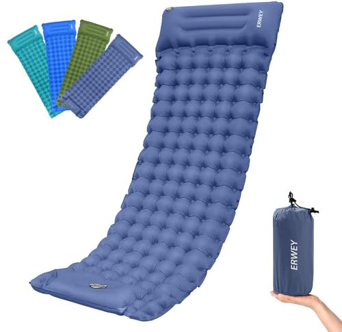 ERWEY Camping Isomatte selbstaufblasend 200x70 cm Aufblasbare Luftmatratze mit Fußpumpe&Kissen Wasserdicht Isomatte Camping Luftmatratze Aufblasbare Matratze Outdoor für Wandern Strand Zelt,Navy Blau