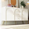 PUGSDRLY Commode à 2 Portes et 3 tiroirs - Commode de Rangement avec tiroirs - Blanc - Buffet avec étagères réglables - pour Salon et Chambre à Coucher - Crème (H 84 x l 140 x P 40 cm)