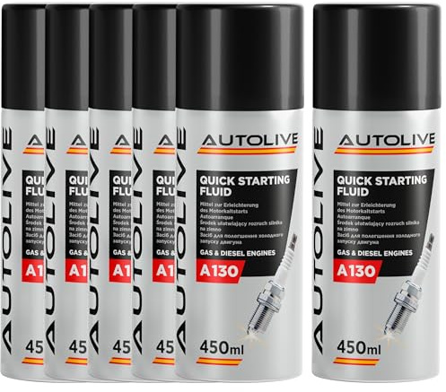 AUTOLIVE GROUP Spray Autoarranque - Arranca Motores - Liquido de Arranque - Pack de 6 Motor Starter - A130 Quick Starting Fluid 450 ml