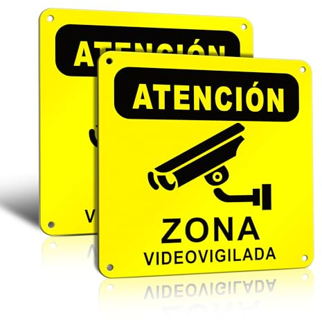 TAKULA Pegatina Zona Videovigilada Homologado 15x15cm, Alarma 2ud