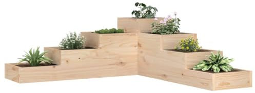 Gecheer Pflanzentreppe, L-Form Blumentreppe Blumenständer, Pflanzkübel mit 4 Stufen, Pflanzkasten Pflanzgefäß Blumenbank 106x104,5x36 cm Massivholz Kiefer