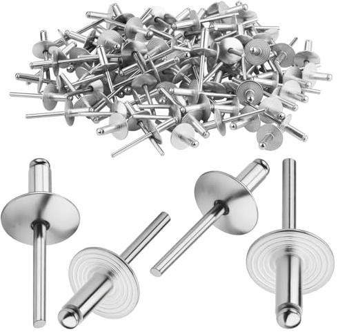 TXXATX 4,8x16 mm Remaches de Aluminio de Cabeza Ancha 120 Piezas Remaches Aluminio Plateados para Carpintería Muebles Chapa Metálica Automoción Equipos Mecánicos e Industria