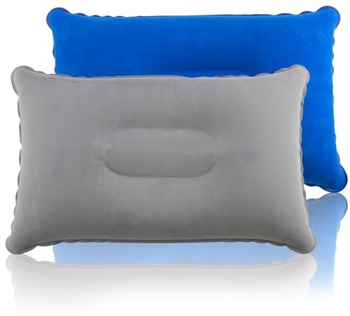 CKDSA 2 Pack Inflatable Travel Pillows Ultralight Waterproof Lumbar Support | Compact Blow-Up Soft Air Neck Cushions for Camping Backpacking Hiking Beach Airplane Car Office Pool Vacation Sunbed