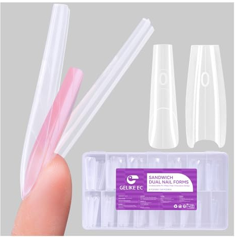 Formine Doppie Professionali Gelike EC per Gel Costruttore - Design a Sandwich per Unghie Ballerina, 240 Pezzi in 15 Misure - Estensioni Gel Perfette - Facili per Fai da Te e Salon