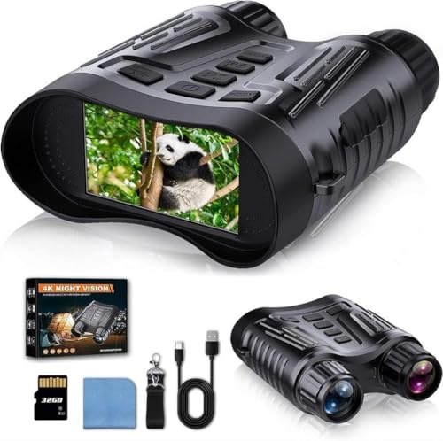 Jumelles de vision nocturne 4K de haute qualité avec caméra infrarouge et zoom 8x - Idéal pour la chasse, le camping et les activités de plein air - Appareil de vision nocturne rechargeable avec