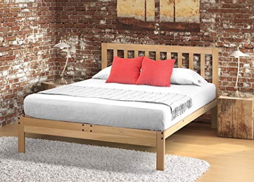 KD Frames Charleston Platform Bed - Full Bed Frame - Unfinished Wood Bed Frame - Natural, Minimalist Bed with Slatted Headboard - Easy Assembly, No Box Spring Needed - Solid Wood Full Platform Bed