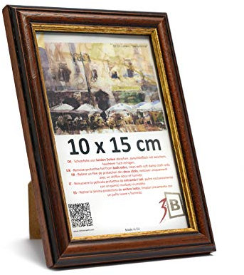 3-B Bilderrahmen ARCO RUSTIKAL - Dunkel Braun/Gold - 10x15 cm - Holzrahmen, Fotorahmen, Portraitrahmen mit Acrylglas