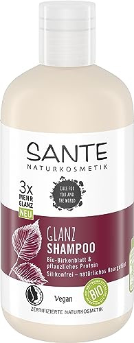 Sante Naturkosmetik 40303 FAMILY Glanz Shampoo Bio-Birkenblatt & pflanzliches Protein, Natürliche Haarpflege für glänzendes Haar vom Ansatz bis in die Spitzen, Vegan, 250ml