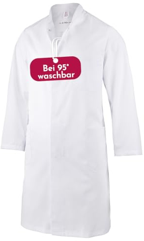 Clinotest besökarkappa Berlin, läkare temantel/kittel/mantel/labormantel/herrmantel, blandad väv, vit färg, ståbord, dold tryckknapp (42)