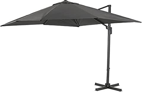 ACAZA Parasol Déporté Inclinable 250x250cm Carré - pour jardin et balcon extérieur - Hauteur 255cm - avec pied en aluminium - Toile avec protection UV - Rotative 360°- Gris foncé