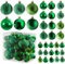 Prextex Green 36-Piece Shatterproof Glitter Balls, Christmas Tree Baubles, Exquisite Xmas Combo of 36 Christmas Balls and Shape Styles