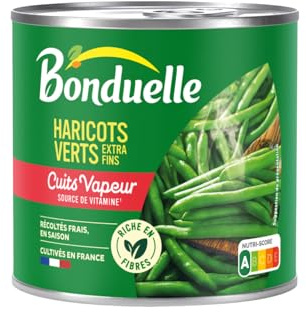 BONDUELLE - Haricots Verts Extra-Fins - Cuits à la Vapeur - Nutri-Score A - Boîte de Conserve 590 g