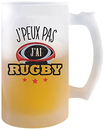 Planetee Chope de bière Rugby j'peux pas | Verre à bière pinte Cadeau humour alcool original | Imprimé en France