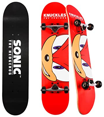 Sakar Sonic The Hedgehog Knuckles Skateboard with Printed Graphic Grip Tape. Great for Kids and Teens Cruiser Skateboard with ABEC 5 Bearings, Durable Deck, Smooth Wheels