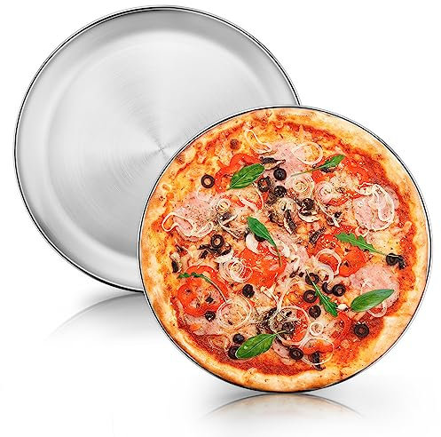 Joyfair Teglia per pizza, 30 cm, rotonda, set da 2 pezzi, in acciaio inox per pizza e servire, ideale per pizza/fiamma/teglia croccante, sana e durevole, lavabile in lavastoviglie