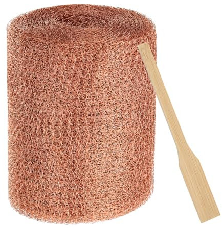 PATIKIL 5inx30ft Copper Mesh Roll, 99.9% Pure Copper Wire Mesh Corrugated Shape Double Layer Mesh Screen with Packing Tool for Hole Filler and Plant Protection