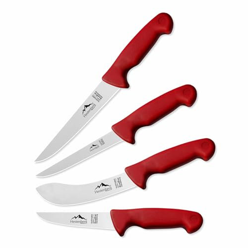 HESTENBERG Solingen Germany 4-Teiliges Profi Metzgermesser Set 3552, geeignet als Schlachtmesser & Fleischmesser (Rot)