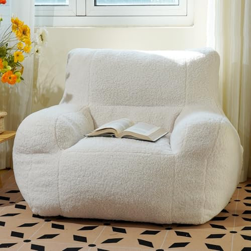 LFCREATOR Giant Bean Bag Chair, Lambswool Bean Bag Chair for Adults, Eco-Friendly Filling Soft Bean Bag, White Been Bag for Bedroom, Living Room
