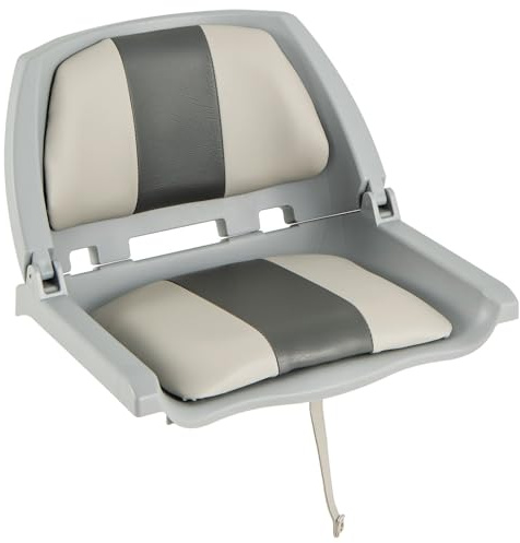 GYMAX Folding Boat Seat, Waterproof Low Back Captain Chair with High-density Sponge Padded Cushions and Fixing Strap, Ergonomic Fishing Seating