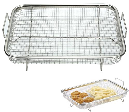 LWZko Cesta Parrilla Malla, Rejilla Parrilla, Cesta para Horno de Acero Inoxidable con Asas, Cooling Rack, Utiliza para Parrilla y Enfriar,Cargar Frutas y Verduras, 44,5 x 30,5 x 5,5 cm
