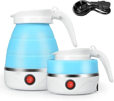 UGXJAIO Foldable Electric Kettle Mini Travel Kettle Portable Fast Boiling 600 ML Collapsible Camping Kettle with Separable Power Cord for Outdoor Hiking Camping Traveling,Blue