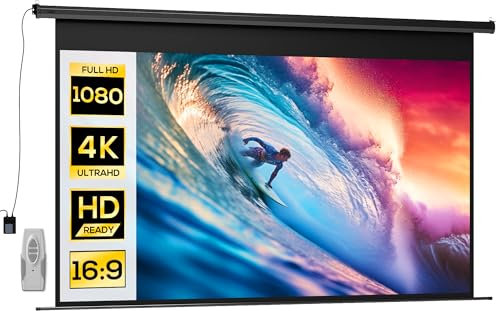 HOMCOM Écran vidéoprojecteur 120 Pouces, 16:9 4K HD écran de Projection motorisé et électrique, écran de Projection TV et Home cinéma, Montage Mural ou Plafond, Panneau de Commande et télécommande