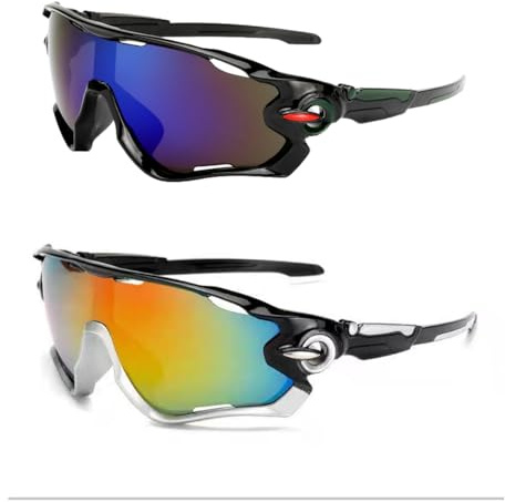 Alfven Lunettes de vélo, 2 pièces lunettes de sport Lunette de Soleil Sport Polarisée pour homme et femme protection uv400 Pour Vélo Pêche Course Conduite L'alpinisme