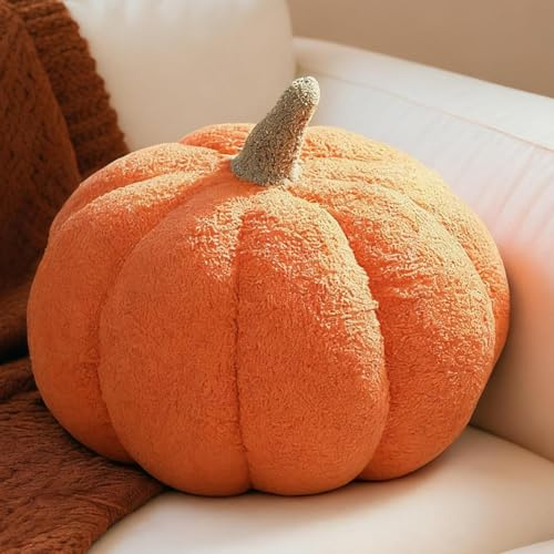 Coussin décoratif en forme de citrouille d'Halloween - En forme de citrouille - Orange - Coussin décoratif esthétique en velours - Coussin décoratif de lit - Rond - Pour l'automne - Idéal comme cadeau