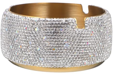 Alipis Cenicero Único Con Gemas De Imitación, Acero Inoxidable Dorado, Resistente Al Viento, Compacto Para, Adecuado Para Interiores y Exteriores, Accesorio Elegante Hogar y Oficina
