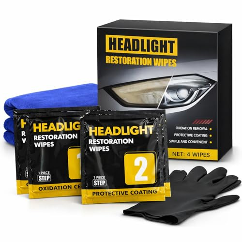 TIEDXIOY Headlight Restoration Kit, 2-Step Headlight Cleaner & Ceramic Coating Wipes, Removes Oxidation & Restores Clarity, Long-Lasting UV Protection, Headlight Polish No Tool Required
