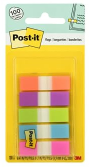 Post-it Index Small In a Plastic Dispenser, Assorted Bright Colours, 5 Packs of 20 Sticking Strips - To Mark, Highlight or Colour Code Important Information
