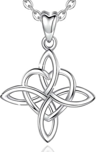 INFUSEU Colgante Nudo de Bruja, Collar Cruz Celta Plata Esterlina Nudo Brujas Colgante Lata Ley Con Diseño Triquetra Celta Irlandesa Mujeres Infinito Plata Regalos Para Damas