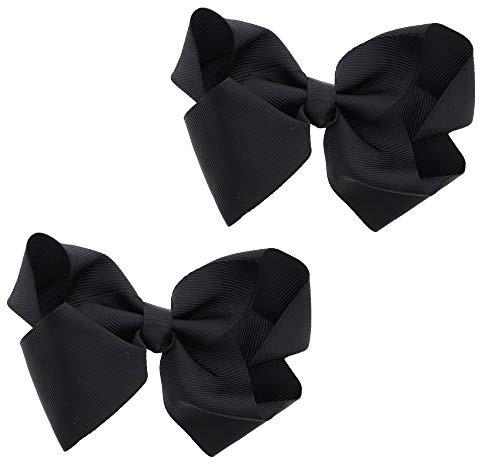 3 Inch Grosgrain Bow for Little Girls- Set of 2 (Black)