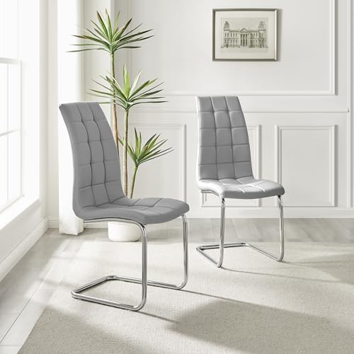 Furniturebox UK Dining Chairs - Murano Faux Leather Seats for Dining Room Set of 2 - Premium Soft Dining Room Furniture - Deluxe Contemporary & Luxurious Grey Chairs (2X Elephant Grey Chairs)