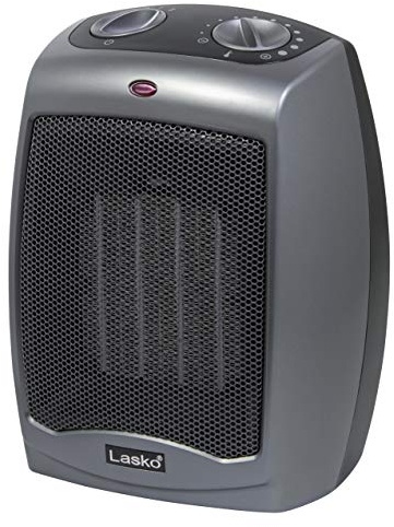Lasko Portable Indoor Electric Ceramic Space Heater with Tip-Over Safety Switch, Overheat Protection and Thermostat, 2 Speeds, Safe for Home, 9.2 Inches, Dark Gray, 1500W, 754201