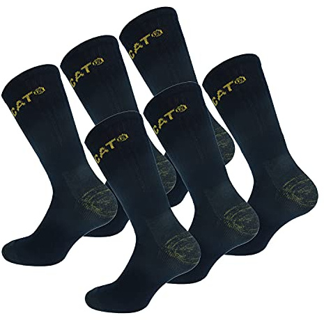 Caterpillar 6 Pares Calcetines Trabajo Doble Refuerzo Puntera Talón Esponja Algodón (Azul, 43-46)