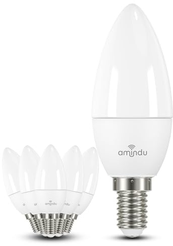 AMINDU LED-lampa E14 4,9W ersätter 40W kallvit 4000K – inte dimbar – 6-pack – Energieeffektivt och dimbart ljuskälla E14 i ljusform med 470 lumen